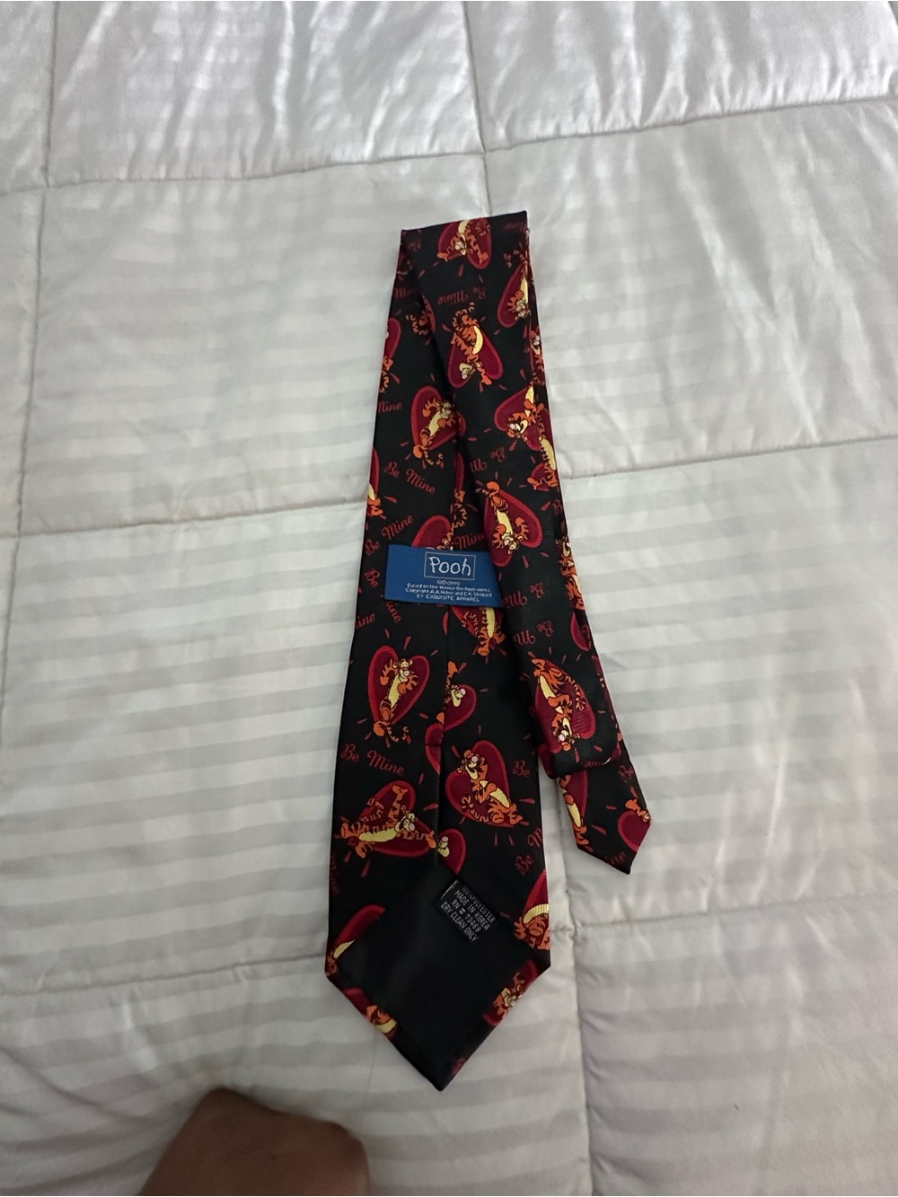 Disney Black Tie with Red and Gold Pooh Hearts